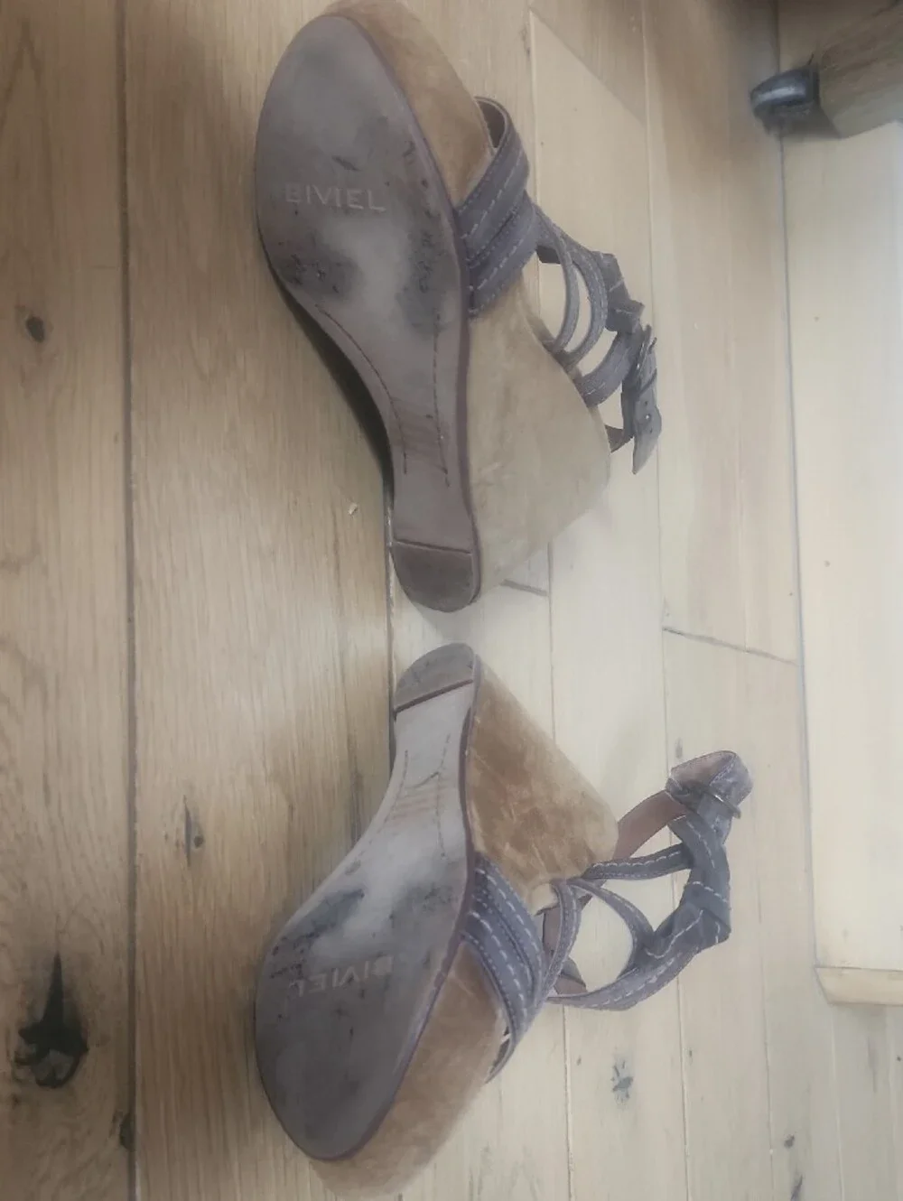 Women's Brown Strappy Wedge Sandals with Buckle